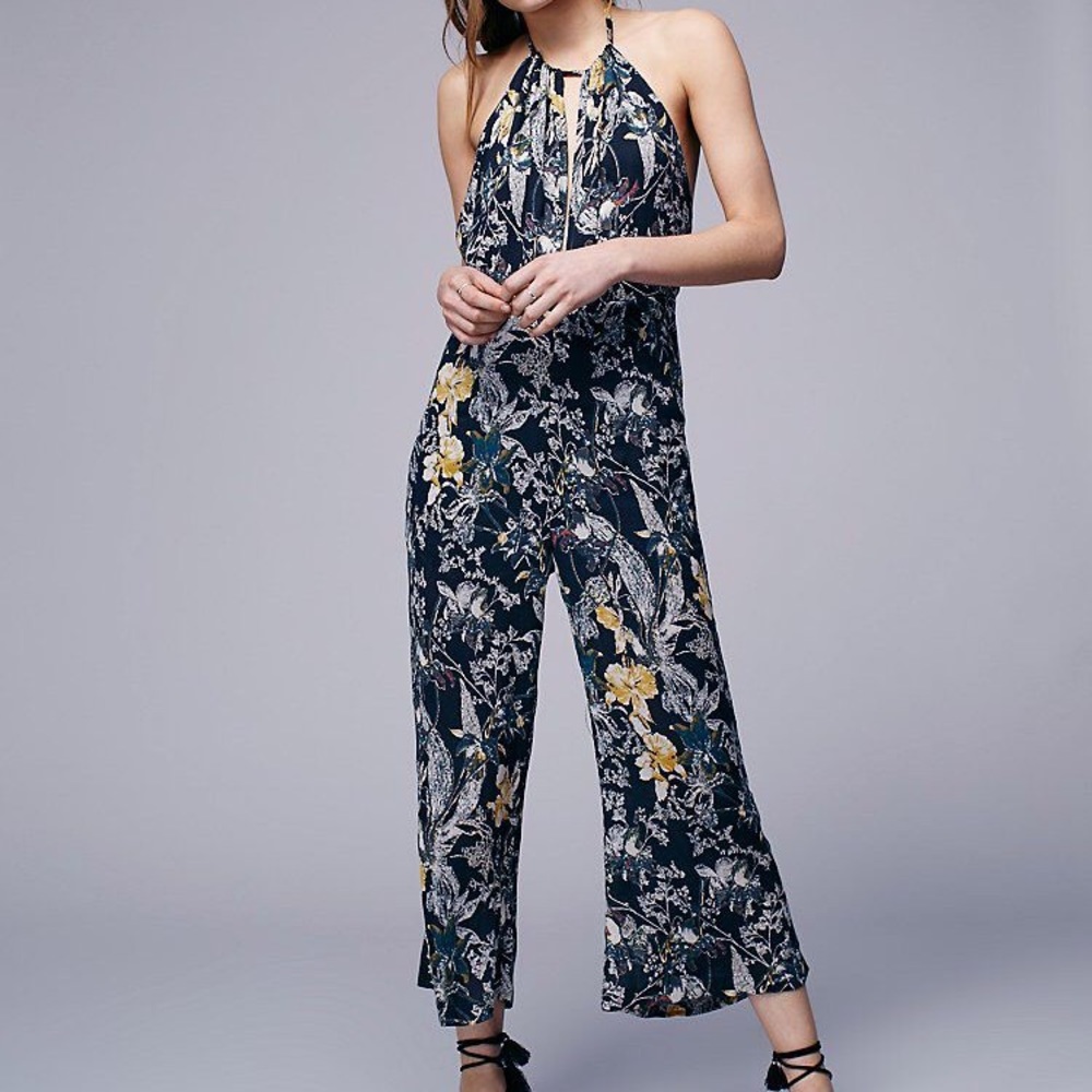 Free People Twisted Halter Floral Jumpsuit